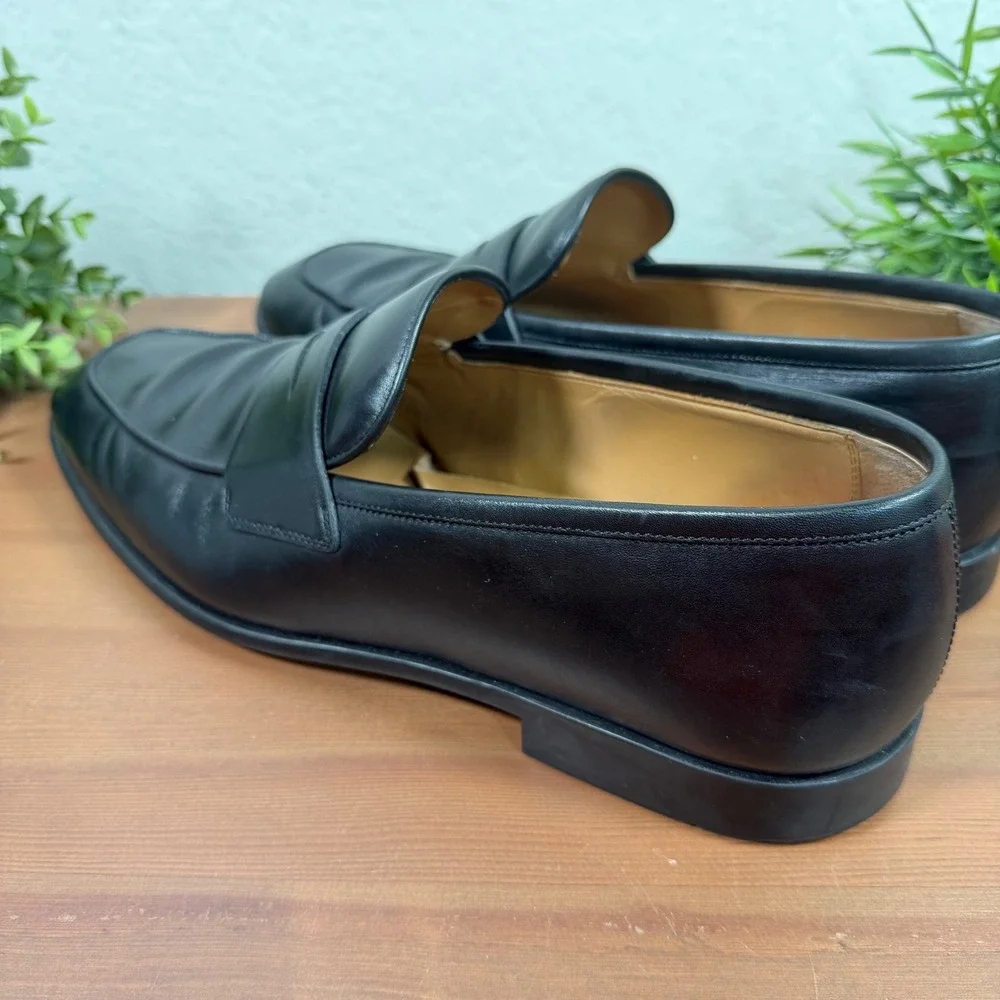 Salvatore Ferragamo Mens Penny Loafers Black Leather Slip On Shoes Size 10 EE